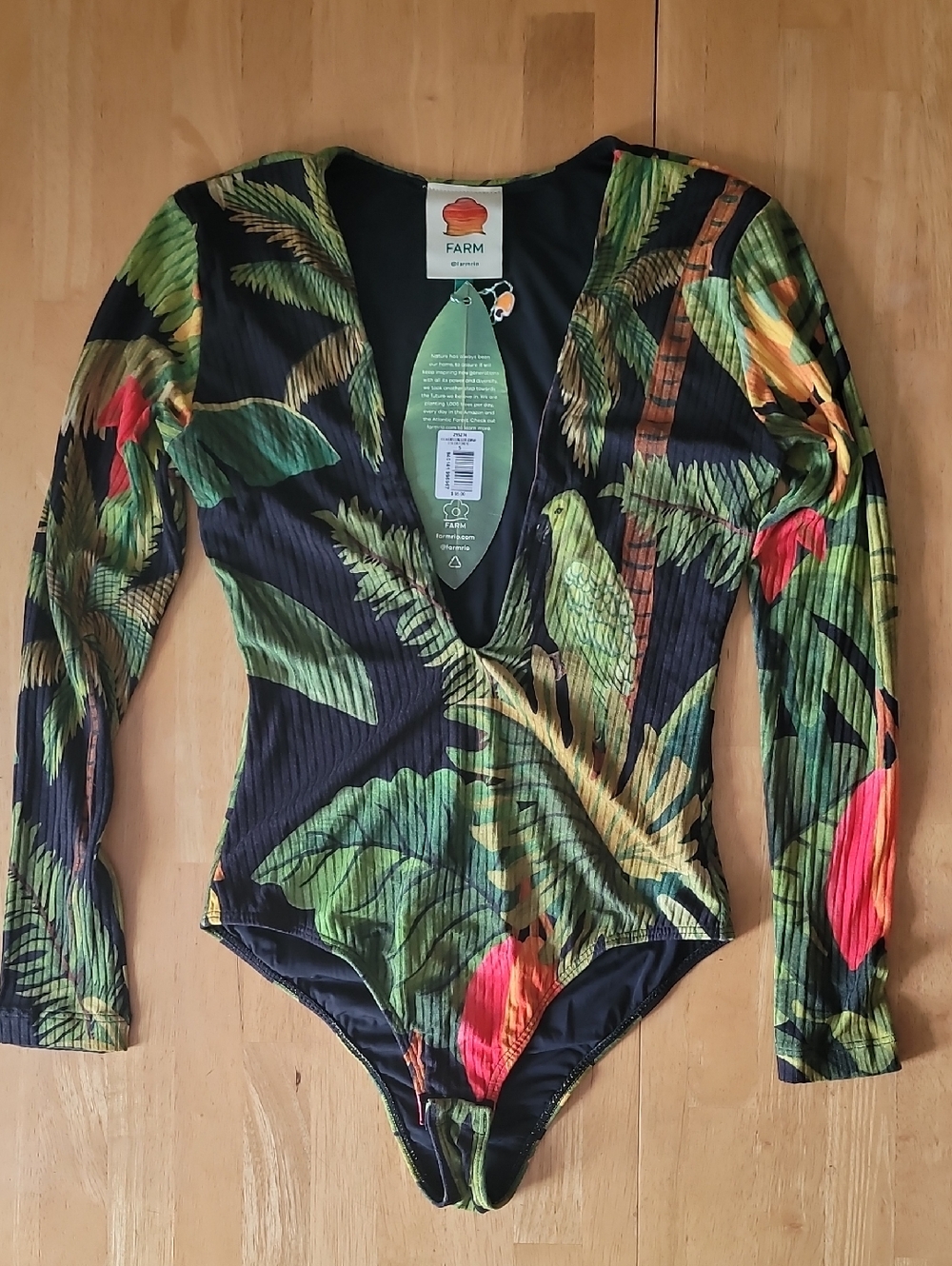 FARM Rio Cocoa Leaf Bodysuit Size S - Picture 3 of 16